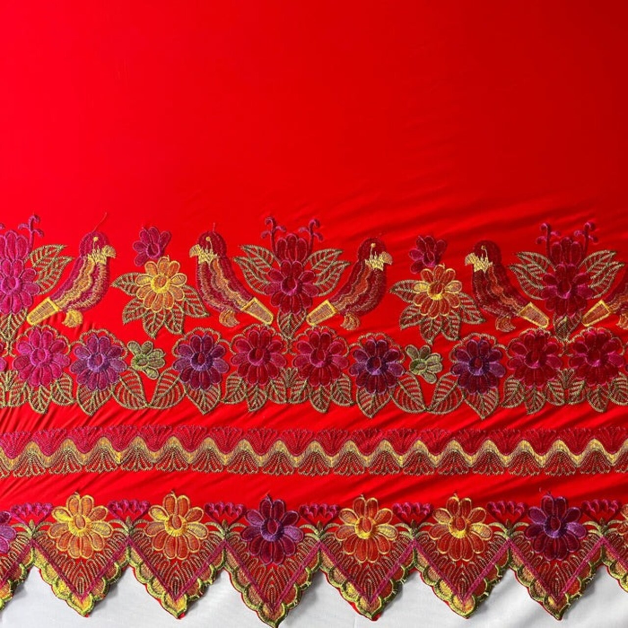 1 Yard Floral Bird Embroidered Polyester Fabric 56" Wide Decorative Fabric for Upholstery, Drapery & Accents